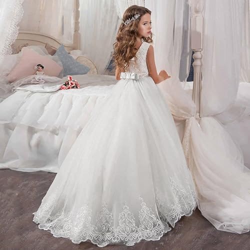 Lace First Communion Dress Puffy Flower Girl Dresses Tulle Ball Gown Bowknot Pageant2