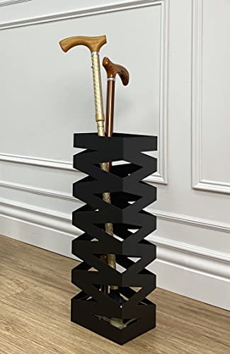 Mango Steam Metal Square Tall 20 Inch Umbrella/Cane/Walking Stick/Wrapping Paper Holder, Stand, Rack Organizer (Zig-Zag Black) #TOP3