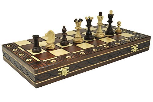 Brown Senator Wooden Chess Set - Weighted Chessmen 16 x 16 by Wegiel