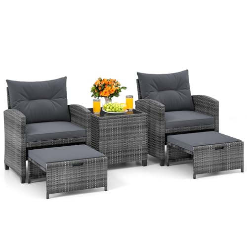 KOTEK 5 Pieces Patio Furniture Set with Ottomans, Wicker Patio Co...