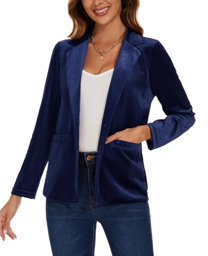 Women's Velvet Suit Blazer Jacket Casual Office Work Long Sleeve Button Pockets Tailored Jacket Coat Blazer4