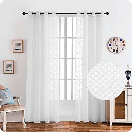 Dalina Textil - Cortina Sálon Dormitorio Translúcida con Diseño de Pompones levantados para Ventana Cocina Comedor de 2 Unidades 140x260cm Blanco