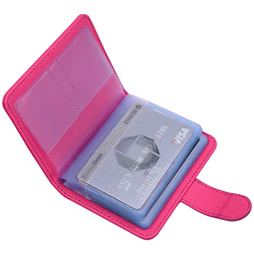 Image of Wisdompro Credit Card Holder, PU Leather Slim RFID Blocking Debit Card Protector Wallet Organizer Case with Magnetic Shut (Build in 20 Card Slot & 7 Small Cells for Memory Cards)-Vertical Hot Pink