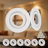 Dehobo 6 Focos Empotrables Techo GU10, LED Marco Aluminio Orientable 30°, Ronda Blanco Apertura Ø68-80mm AC230V, Incl. Portalámparas Gu10 para Cocina/Sala/Dormitorio (Sin Bombillas)