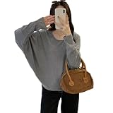 [NONELECEDOLE] Tシャツ レディース トップス 長袖 ドルマンスリーブ ニット プルオーバー 無地 カジュアル 着痩せ ファッション 可愛い 柔らかい 体型カバー 普段着 通勤 秋 冬 春