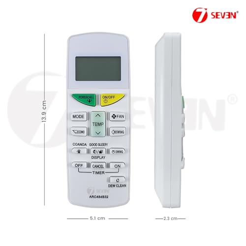 Image of 7SEVEN Compatible with Daikin AC Remote Control ARC484B32 Model 132L Suitable for FTKM60U ‎MTKM50U FTKM35U 1 1.5 2 Ton Split & Window AC - Match Keys Exactly to Replicate Genuine Remote Function