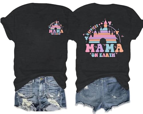 Mama Shirt Women Funny Letters Print Mother's Day Tshirt in My Mom Era Graphic Shirts Casual Mom Life Tops Dark Gray M