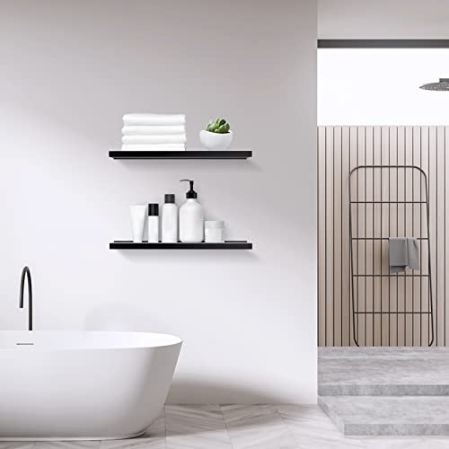 Meangood Floating Shelves Wall Mounted Set Of 2, 17 Inch Natural Bamboo Wood Wall Storage Shelves For Bedroom,Living Room,Bathroom, Kitchen Black #TOP3