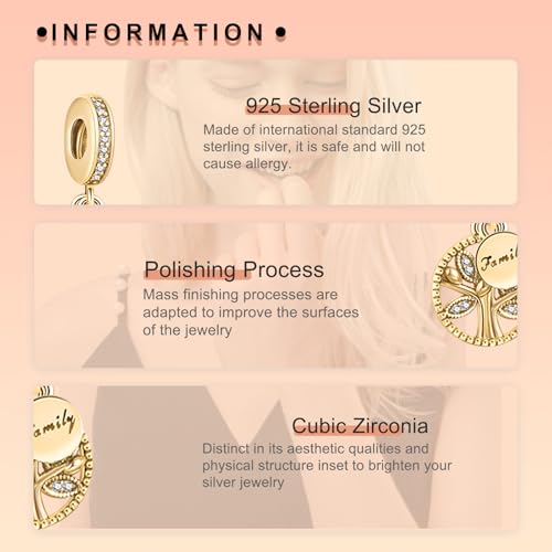 Image of S925 Sterling Silver Gold Plated Romantic Charms, Gifts for Mom Girlfriend Family on Valentine's Day Birthday Christmas Anniversary, Bracelet Necklace Bead Charm