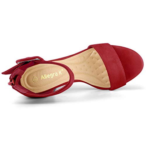Allegra K Allegra K Women's Block Heel Zipper Buckle Red Ankle Strap Sandals - 7 m US