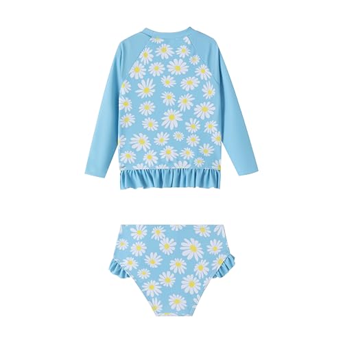 Image of LIZENS Girls Two Piece Swimwear Tankini Long Sleeve Ruffle Trim Swimsuit 2-12Years for Kids Daisy Pattern