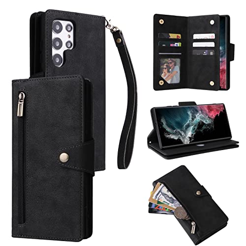 GOHHME Hülle für Samsung Galaxy S22 Ultra Holster Geldbörse mit Kartenfach und Reißverschluss Stoßfest Stoßfeste Hülle Kompatibel mit Samsung Galaxy S22 Ultra Cover
