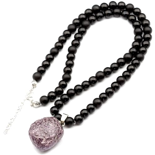 Natural Raw Tourmaline Pendant, Genuine Black Onyx Beaded Necklace, Black Stone Necklace, Gemstone Necklace, 8mm Beads, Unique Fashion Jewelry, Healing Crystal Chakra Necklace, Crystal Pendant
