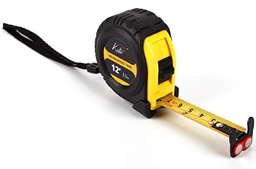 12 Foot Measuring Tape Measure By Kutir - Easy To Read Both Side Dual Ruler, Retractable, Heavy Duty, Magnetic Hook, Metric, Inches And Imperial Measurement, Shock Absorbent Rubber Case #TOP6