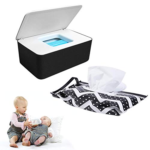 2Pcs Baby Wipe Holder, Baby Wipes Dispenser, Reusable Baby Wipes Container Include Wipes Case and Portable Wet Wipe Pouch, Travel Baby Wipes Case Ideal Baby Accessories for New mother (Black White)