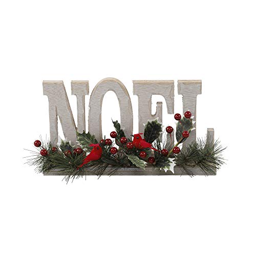 Flora Bunda 12 inch Noel Wood Sign w Cardinal Berries Christmas Home Décor Centerpiece