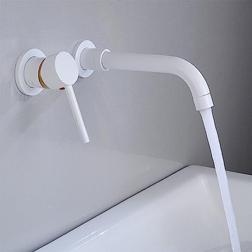 Robinet de salle de bain mural à poignée unique avec bec pivotant à 360° pour lavabo
