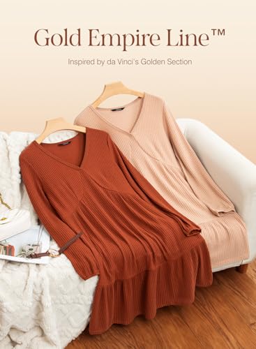 Image of Dokotoo Womens Dresses Long Sleeve V Neck Lightweight Ribbed Knit Empire Waist Casual A Line Swing Mini Dress