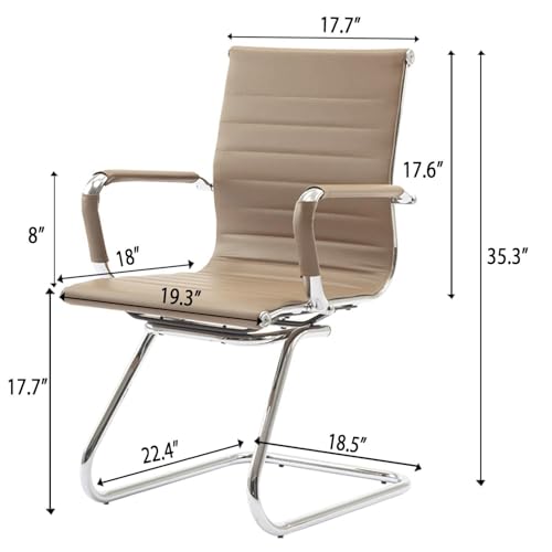 Image of Reception Chairs No Wheels Leather Conference Chair Heavy Duty Back Support Office Guest Chair, Set of 2 (Light Brown)