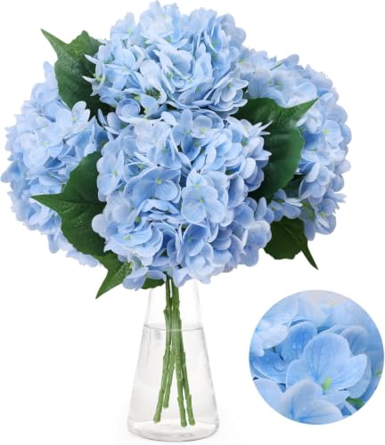 Image of CURATED CART Hydrangea Artificial Flowers with Stem, 1 Stick for Home Decor, Party, Living, Office Table, Realistic Look, Fake Flowers, 12 Inch, Blue
