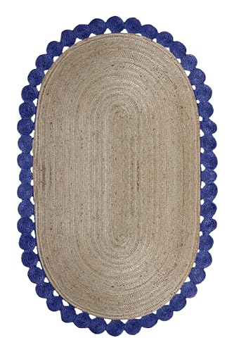 Tapis à tissage plat ovale en jute bleu de qualité supérieure pour escalier - 2