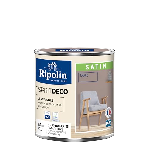 RIPOLIN - Peinture Intérieure Multi-Supports – Murs, Boiseries & Radiateurs – Ultra-Couvrante – Lessivable – Application Facile – Ecolabel - Satin - 0,5L -...