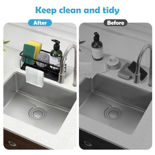 Support d'évier de cuisine, organisateur en acier inoxydable, vidange automatique, avec porte-serviettes, porte-éponge – Image 6