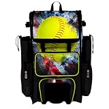 Boombah Rolling Superpack Baseball/Softball Gear Bag - Telescopic Handle - Holds 4 Bats - Wheeled Version - USA Softball Vintage Black/Red/Optic Yellow