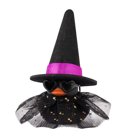 wonuu Car Dashboard Witch Colorful Rubber Ducks for Halloween, Decorations Duck for Office Desk Ornament Accessories with Hat Glasses Skirt, Sequin Skirt Black