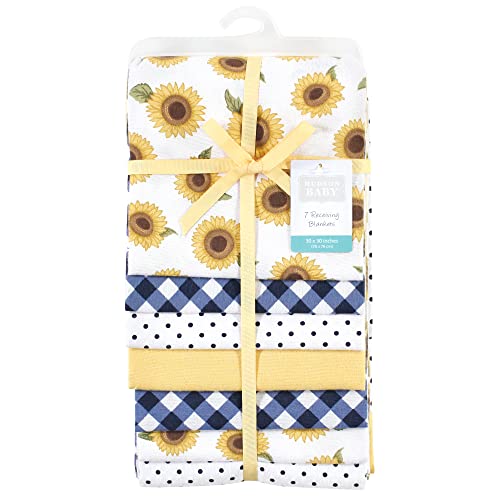Image of Little Treasure Hudson Baby Cotton Poly Flannel Receiving Blankets Multipack, Yellow Sunflower, 30x30 inches