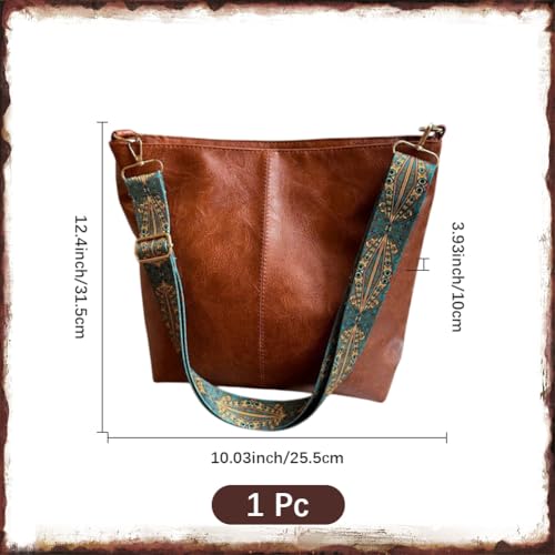 Hobo Crossbody Bag for Women Vegan PU Leather Shoulder Purses Brown Stylish Wide Guitar Strap Tote Bucket Bag with Zipper for Working, Shopping, Traveling, Daily Use, Gifts2