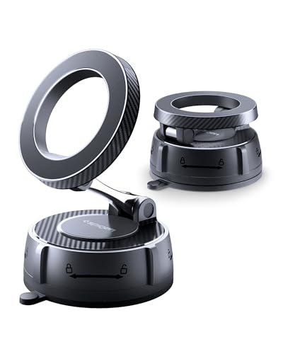 Image of Spigen Dashboard & Windshield Magnetic Car Mount (MFT36-1) - Black | Strong N52 Magnetic Car Mount with Twist-Direction VacuumLock & 360 Flexible View Compatible with iPhone 17 /16 /15 /14 /13 /12