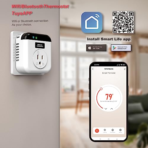 Smart Wifi Thermostat Plug Socket Programmable Wireless Plug-In Temperature Controller App Remote Control Voice Control Thermostat Plug Outlet, White #TOP4