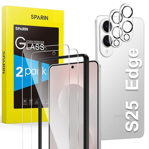 SPARIN für Samsung Galaxy S25 Edge Panzer Schutz Glas Schutzfolie und Kameraschutz mit Positionierhilfe Fingerabdruck-ID Unterstützen HD-Klar Ultrabeständig 6 7 Zoll 2+2 Stück