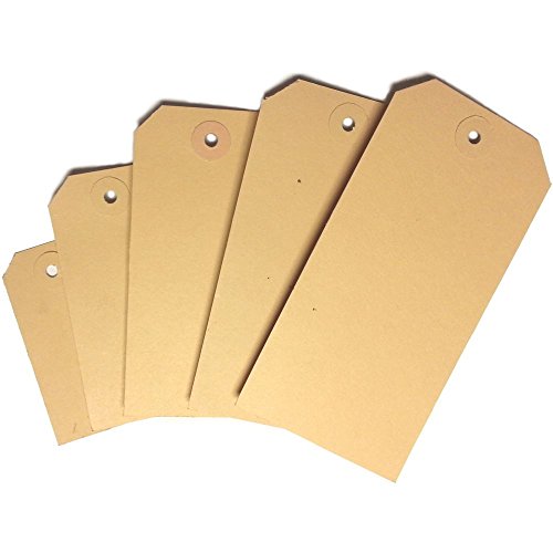 Kartonanhänger 40 x 80 mm; 100 Stück mit verstärkter Kartonöse aus Manilakarton chamois beige braun; Anhänge-Etiketten / Warenanhänger / Hängeetiketten / Anhängezettel / Anhängeschild / Pappanhänger / Papieranhänger / Kartonetiketten / Konfektionsanhänger / Anhänger / Kolli-Anhänger