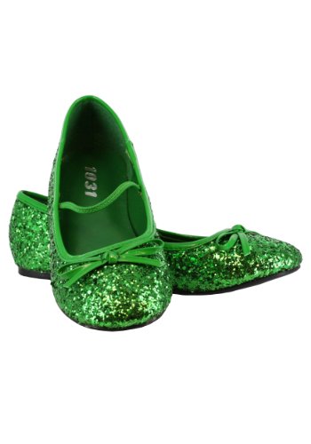 Girls Green Glitter Ballet Flats Medium2