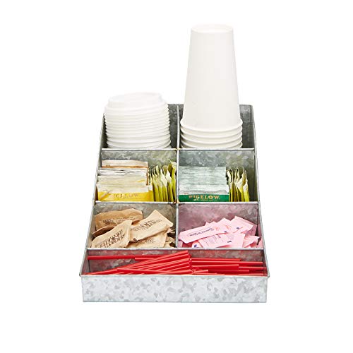Mind Reader COMP7GALV-SIL 7 compartment Galvanized Break Room Condiment Organizer, Coffee Accessory, Perfect