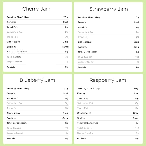 GOOD GOOD No Added Sugar Fruit Jam Variety Pack of 4 - Keto Friendly Jelly - Strawberry, Blueberry, Raspberry and Cherry Jam - Low Carb, Low-Calorie and Vegan - 12oz / 330g Jars