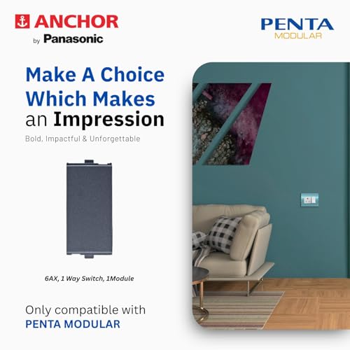 Image of Anchor by Panasonic Penta Modular 6AX 1 Way Switch, 1 Module 1 Way Switch (Black, 65001B-10)