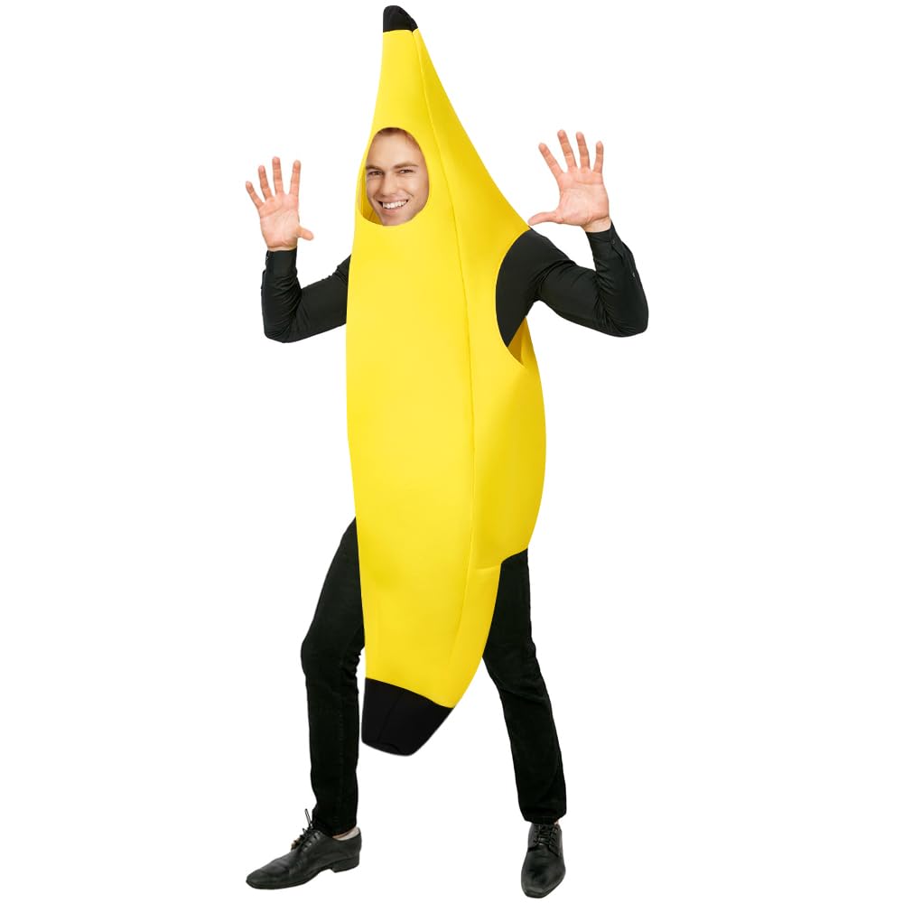 AUTOWT Yellow Banana Costume Bodysuit, Adult Banana BodySuit Funny Fruit Outfit Costume For Men Women Halloween Dress Up Party Cosplay Carnival One Szie