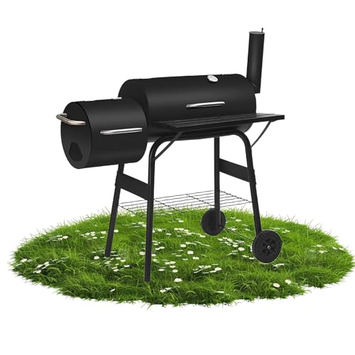 PQPQLI Barbacoa De Carbón, Parrilla Barbacoa Carbon con Ruedas, Ahumador Barbacoa De Carbón XXL con Mesa Delantera Y Estante Inferior Dos Zonas De Barbacoa para 3-10 Personas
