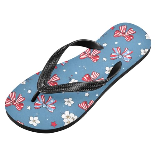 ALAZA Cute Bow White Flowers Flip Flops for Women Fashion Beach Slippers Comfort Mens Flip Flops Non-Slip Rubber Shower Slippers Sandal for Hotel Travel Sport,XS2