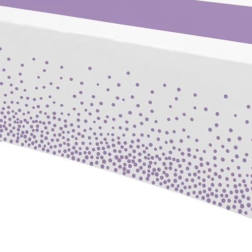 Image of White and Purple Party Decorations Tablecloth, 3 Pack Disposable Purple Dot Table Cover Printed Table Runner for Birthday Baby Bridal Shower Wedding Anniversary Graduation, 86in x 55in