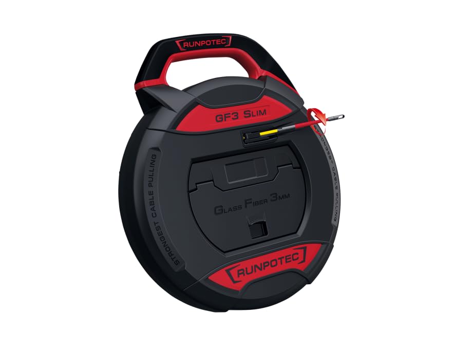 RUNPOTEC - Cavo di alimentazione GF3 SLIM | 30 m con asta in fibra di vetro Ø 3 mm | Super sottile e antiurto | Include set di accessori da 14 pezzi