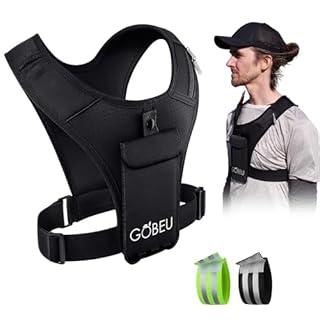 GOBEU Running Phone Holder Vest | Waterproof Phone Pouch | Adjustable Waistband | Water Bottle Holder | 2 Pockets for Running Accessories | Lightweight and Breathable Running Vest - Men & Women