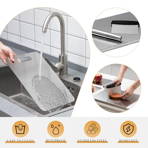 Conjunto de 6 piezas de tablas de cortar de acero inoxidable Patelai con mango integrado y accesorios de cocina miniatura 3
