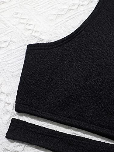 Image of WDIRARA Girl's Cut Out One Shoulder Bikini Swimsuit Bathing Suit 2 Piece Swimwear Black 150