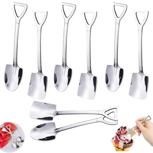 8 pcs Shovel Spoons, Mini Shovel Spoons Set, Dessert Spoon Set, Stainless Steel Ice Cream Spoons, Espresso Spoons, Reusable Afternoon Teaspoon for Home,Kitchen or Restaurant(sharp scoops+flat scoops)