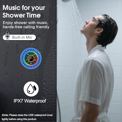 Image of Bluetooth Speaker, Shower Speaker IPX7 Waterproof, Speakers Bluetooth Wireless with Rich Bass, Portable Speaker with LED Light, Suction Cup,8H Playtime, for Bathroom Party Beach, Ideal Gifts, Purple