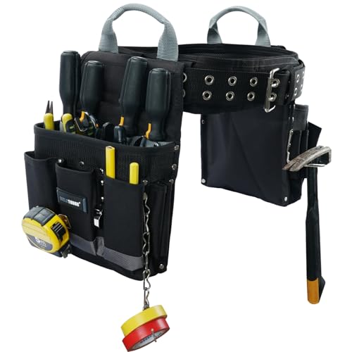 Image of MELOTOUGH Electrician Tool Belt Set, Padded Work Rig with detachable Tool Pouches and Utility Apron, Combo Harness with Carry Handles for Carpenter Construction